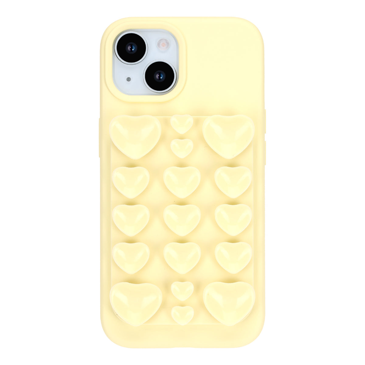 Apple iPhone 13 Hoesje - Geel - Siliconen Back Cover met Afneembare Hartjes Zuignappen