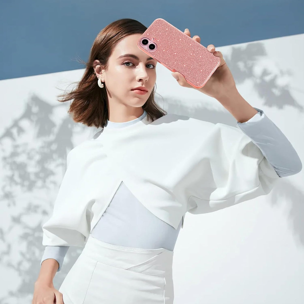 iPhone 16 Hoesje - Roze - Glitter Back Cover