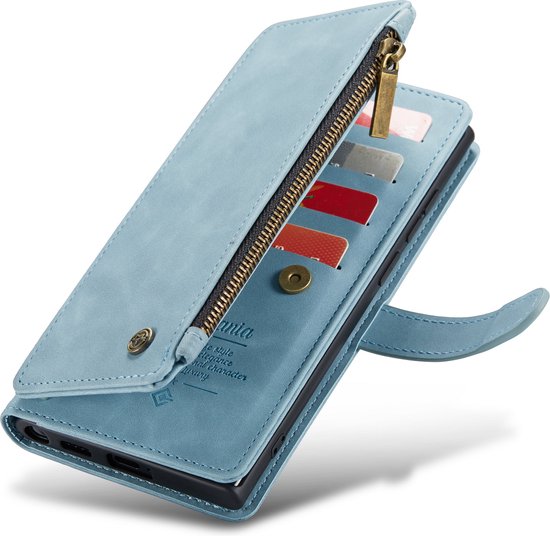 Samsung Galaxy S23 Ultra Hoesje - Aqua Blue - Luxe Bookcase met Rits