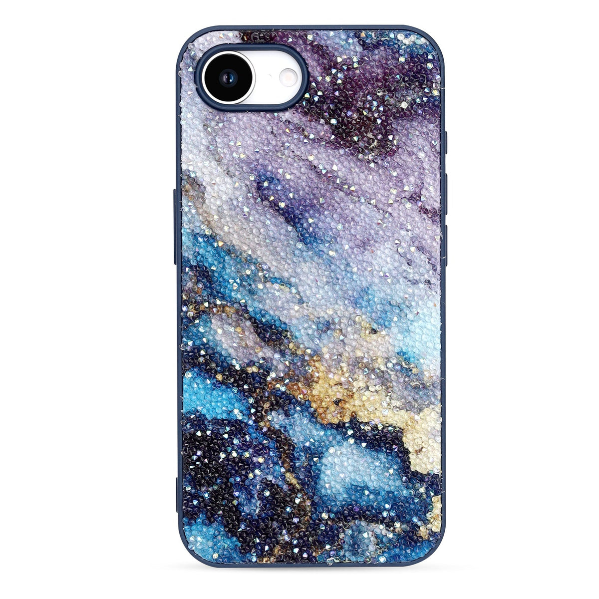 Apple iPhone 16e Hoesje - Blauw - Marmer Diamant Glitter Back Cover