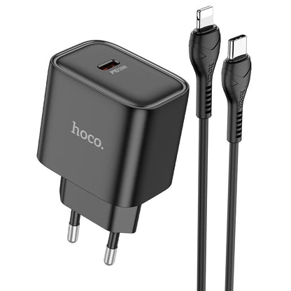 Chargeur rapide Hoco 20W USB-C avec câble Lightning 2 m - Noir