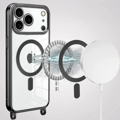 iPhone 17 Pro Max Hoesje - Zwart - Siliconen MagSafe Back Cover met Telefoonkoord