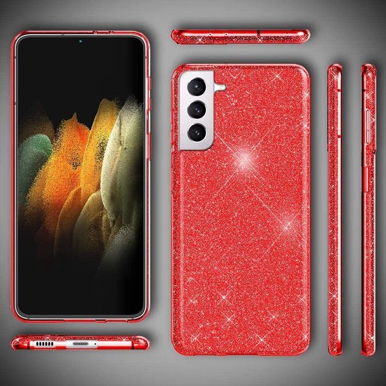 Samsung Galaxy S21 Case - Red - Glitter Back Cover