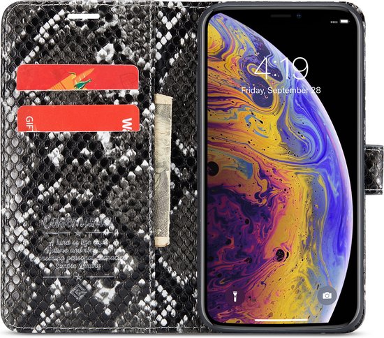 Apple iPhone X/10 Case - Black - Snake Print Flip Case