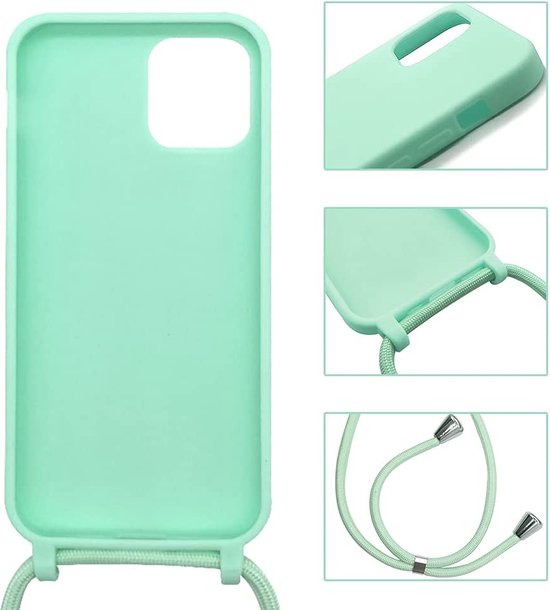 iPhone 13 Pro Hoesje - Turquoise - Siliconen Back Cover met Telefoonkoord