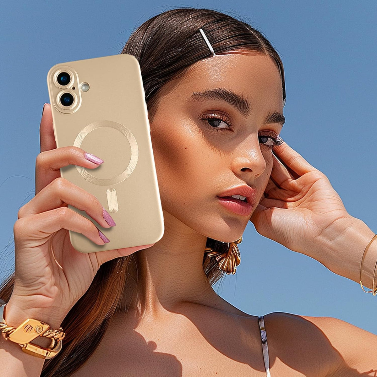 Apple iPhone 16 Plus Case - Gold - Matte Silicone MagSafe Back Cover