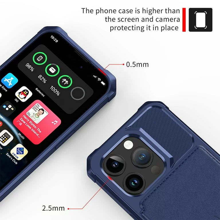 Apple iPhone 15 Pro Hoesje - Blauw - Back Cover met Pasjeshouder