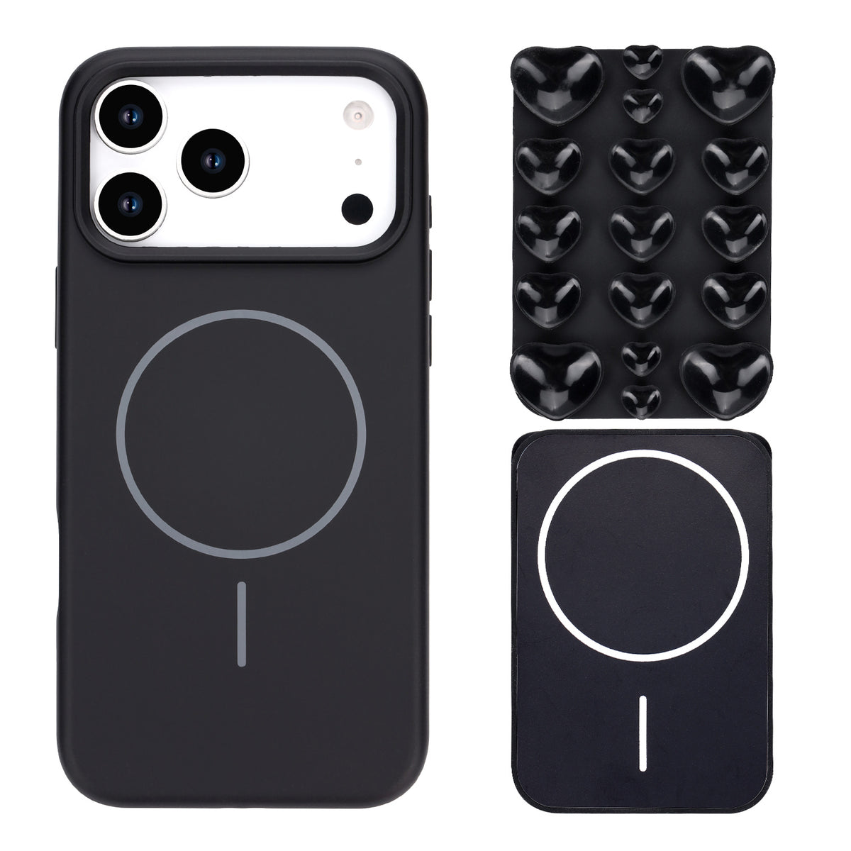 Apple iPhone 17 Pro Max Hoesje - Zwart - Siliconen Back Cover met Afneembare Hartjes Zuignappen