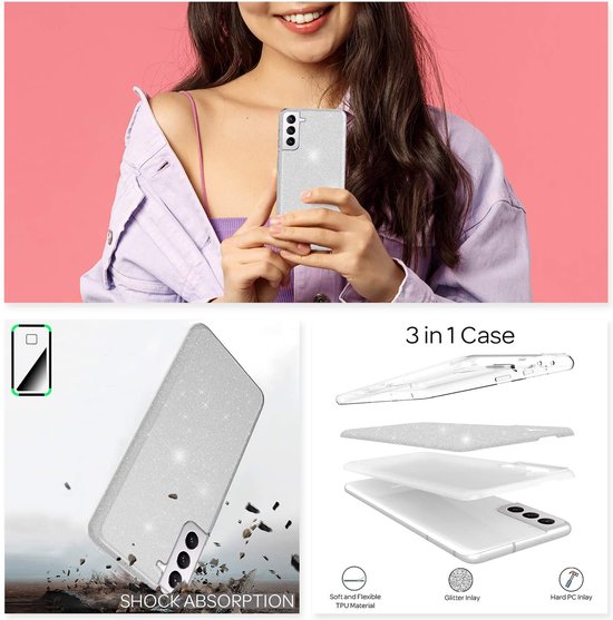 Samsung Galaxy S23 Plus Hoesje - Zilver - Glitter Back Cover