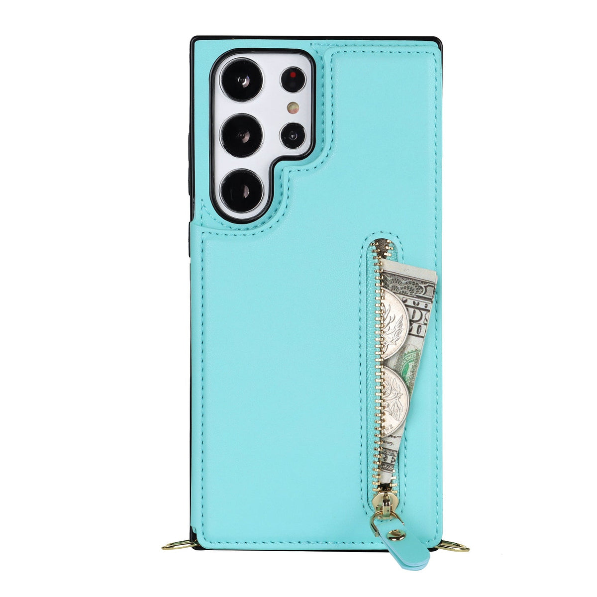 Samsung Galaxy S23 Ultra Hoesje - Turquoise - Luxe Back Cover met Telefoonkoord en Rits