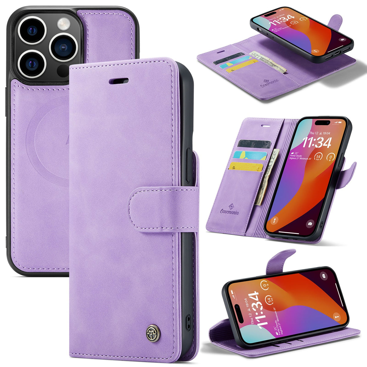 iPhone 15 Case - Bright Lila - 2-in-1 Wallet Case