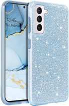 Samsung Galaxy S22 Plus Hoesje - Blauw - Glitter Back Cover
