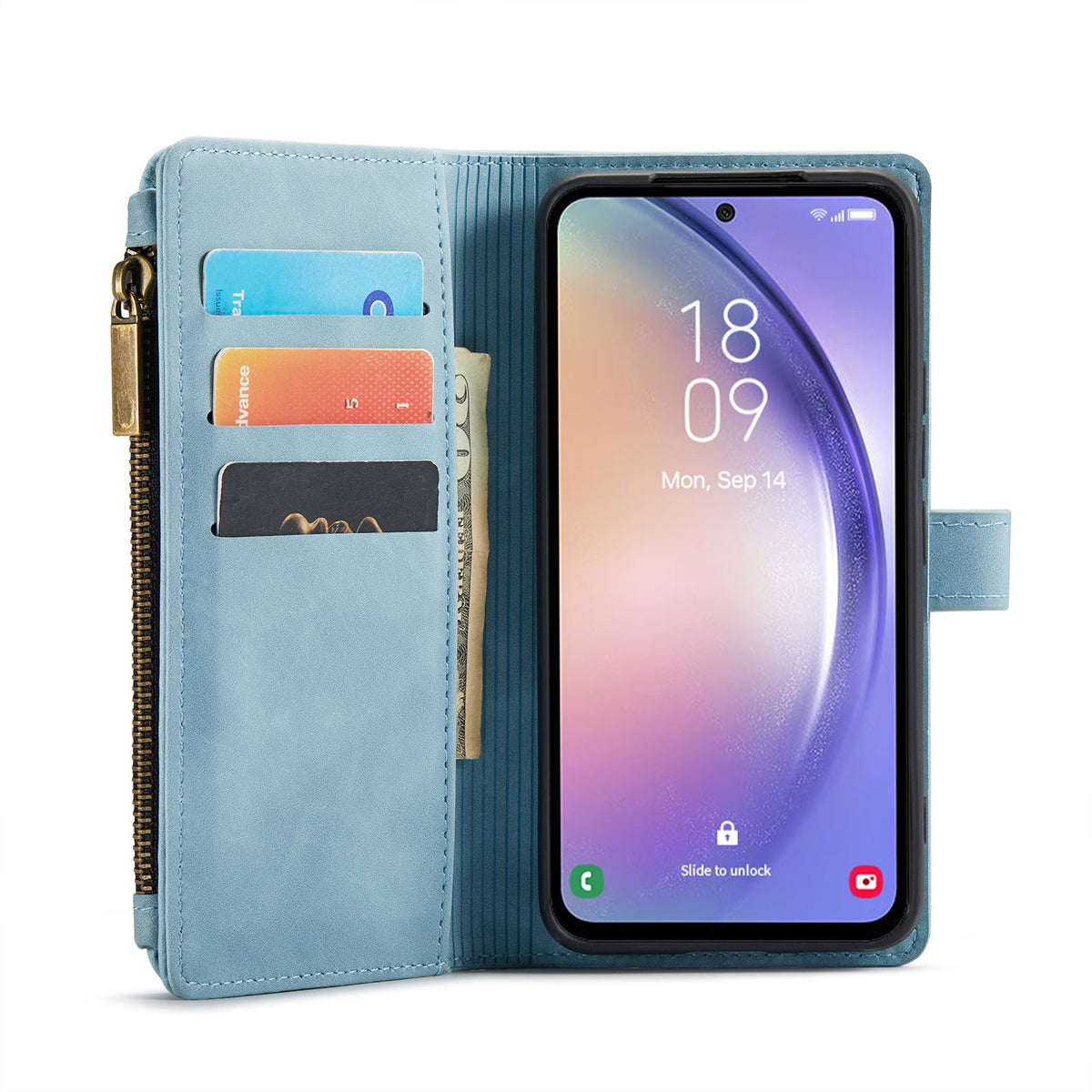 Samsung Galaxy S25 Plus Hoesje - Aqua Blue - Luxe Bookcase met Rits