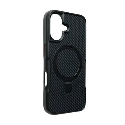 Apple iPhone 16 Hoesje - Zwart - Luxe Carbon MagSafe Back Cover met Camerabescherming