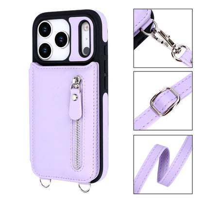 Apple iPhone 17 Pro Hülle - Lila - Luxus-Backcover mit Handykette und Reißverschluss