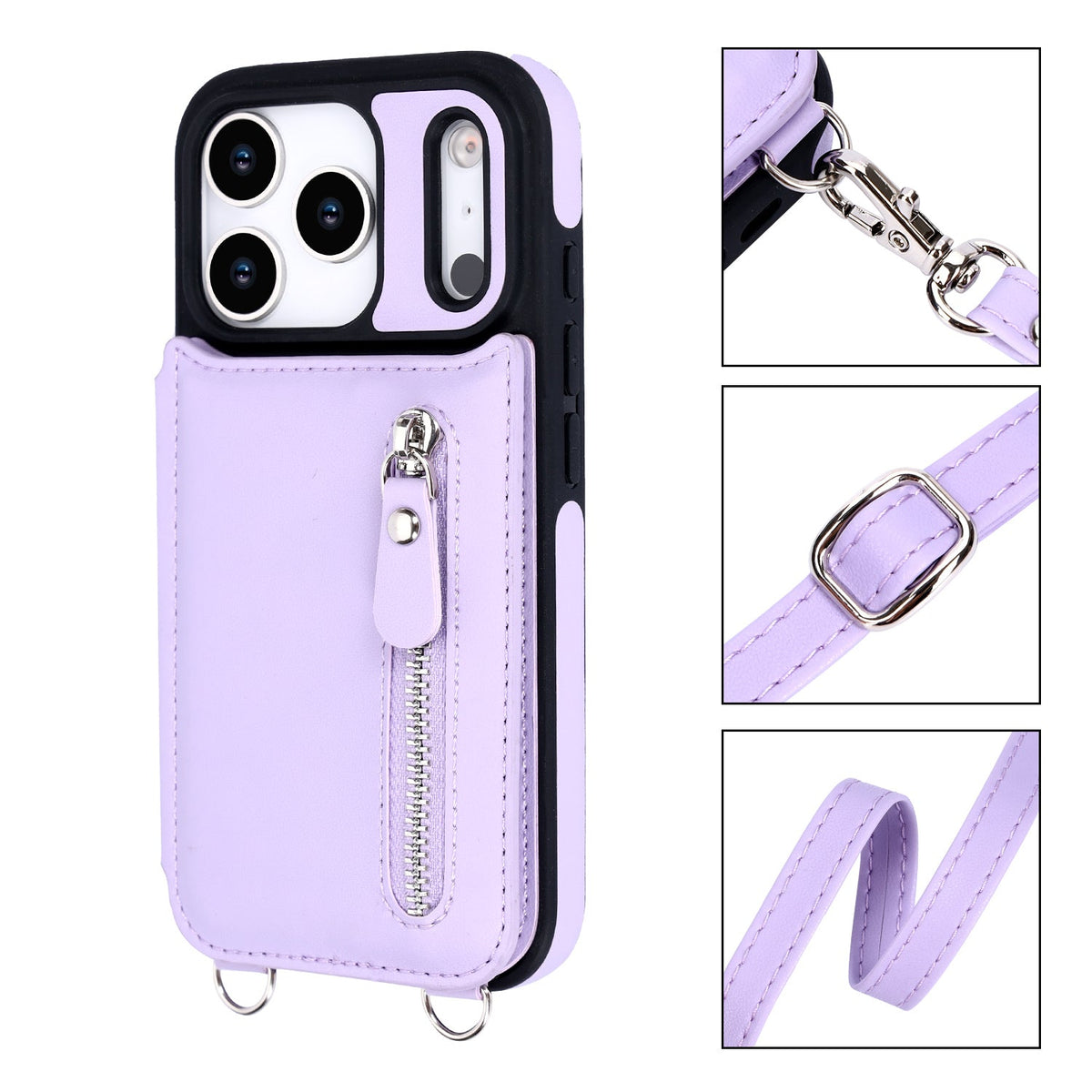 Apple iPhone 18 Pro Hoesje - Paars - Luxe Back Cover met Telefoonkoord en Rits