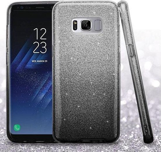 Samsung Galaxy S8 Hoesje - Glitter Back Cover - Zwart en Zilver Back Cover