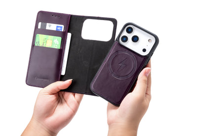 Apple iPhone 18 Pro Max Hoesje - Dark Purple - Echt Leren 2 in 1 MagSafe Bookcase