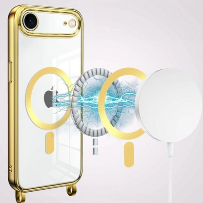 Apple iPhone Air Hoesje - Goud - Siliconen MagSafe Back Cover met Telefoonkoord