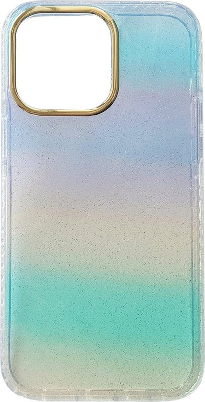 Apple iPhone 14 Pro Max Hoesje - Regenboog Blauw - Glitter Back Cover