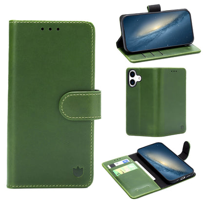 Apple iPhone 17 Hülle - Olive Green - Echtleder-Klapphülle mit Kartenfach