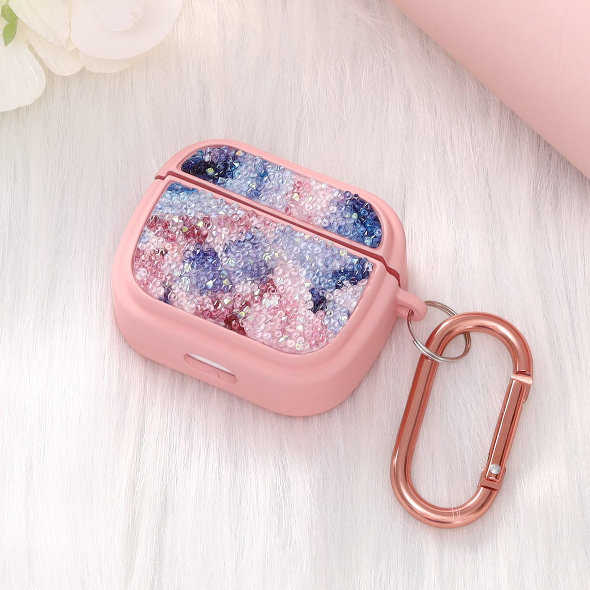 Apple AirPods 3 Hülle - Diamant Marmor Glitzer mit Ring - Rosa