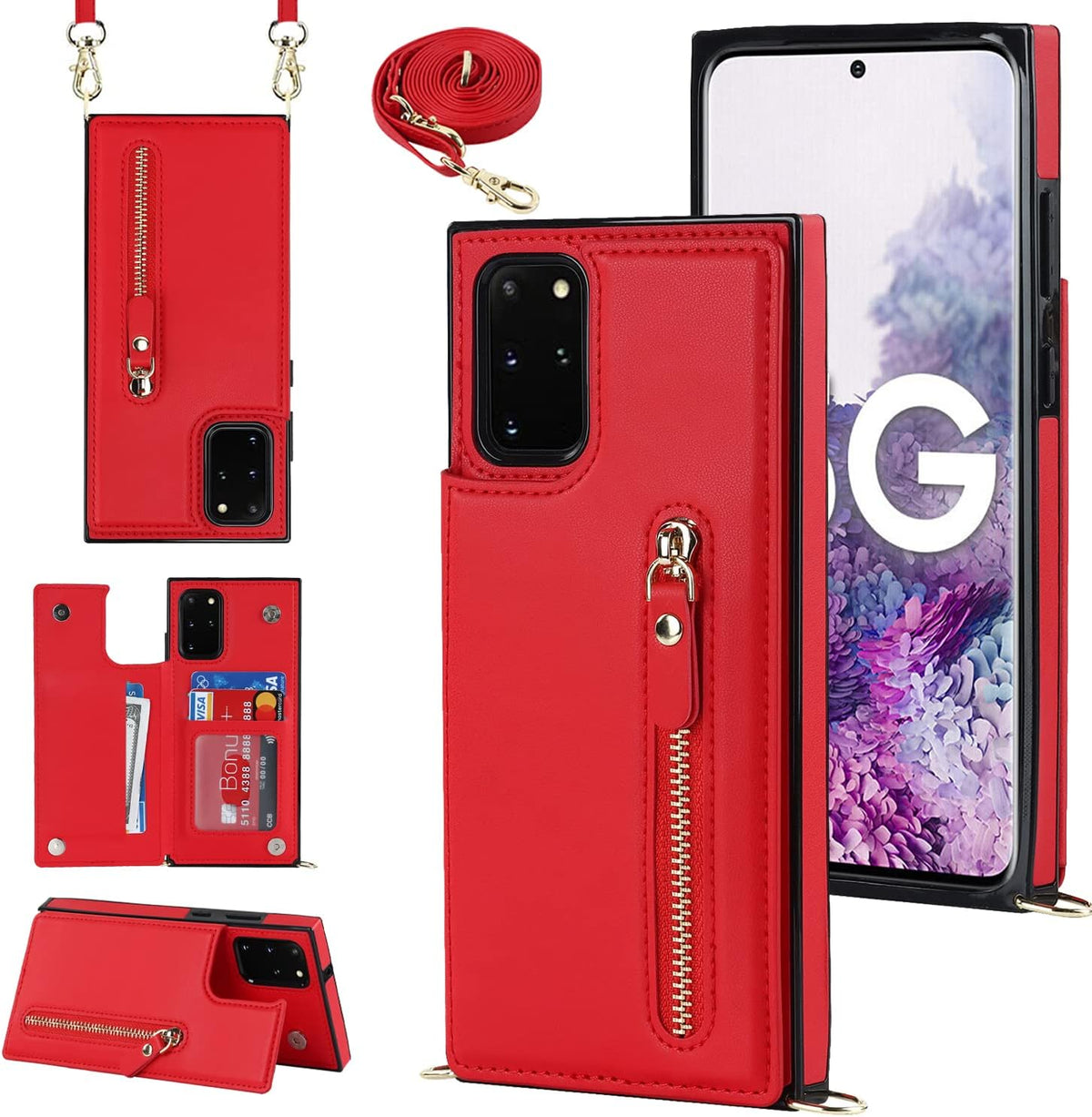 Samsung Galaxy S20 FE Hoesje - Rood - Luxe Back Cover met Telefoonkoord en Rits