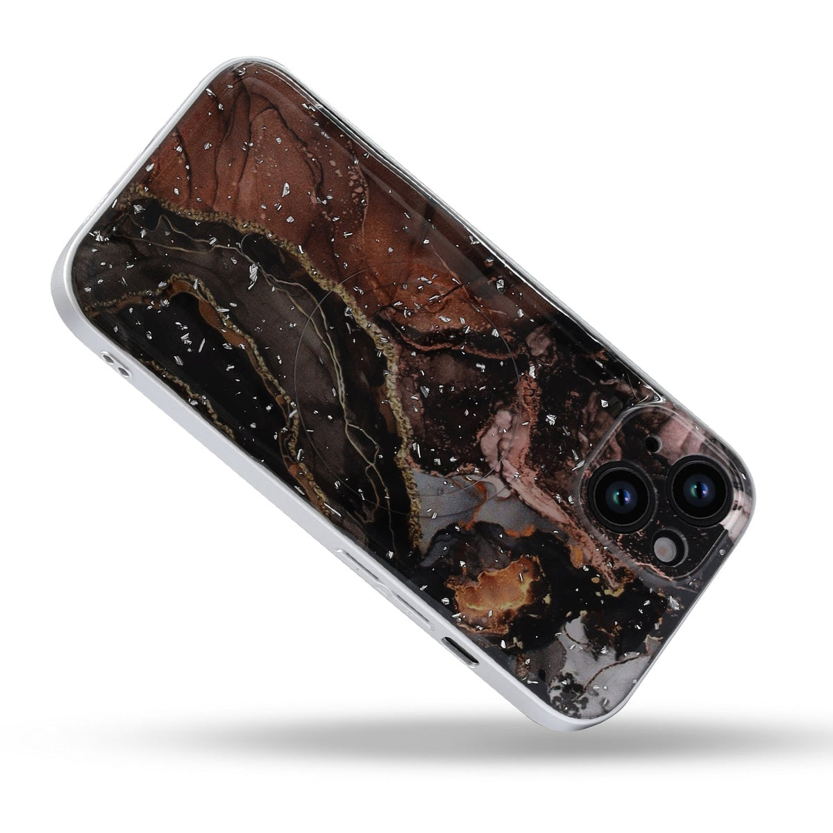 Apple iPhone 14 Hoesje - Zwart - Marmer Glitter MagSafe Back Cover