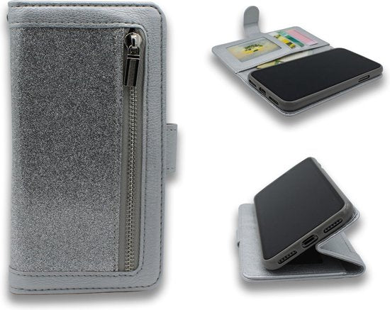 Samsung Galaxy S20 Case - Silver - Luxury Wallet Case with Zipper