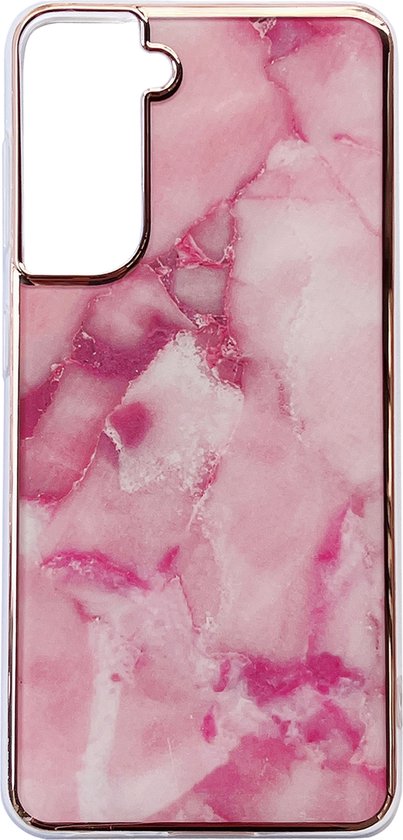 Samsung Galaxy S21 FE Hoesje - Roze - Siliconen Marmer Back Cover