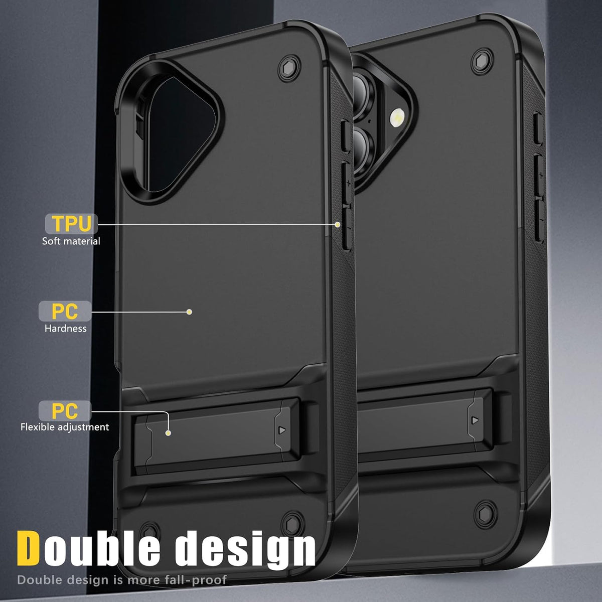 Apple iPhone 16 Plus Case - Black - Armor Kickstand Back Cover
