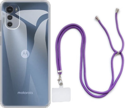 Motorola Moto E32 Hoesje - Paars - Siliconen Back Cover met Telefoonkoord