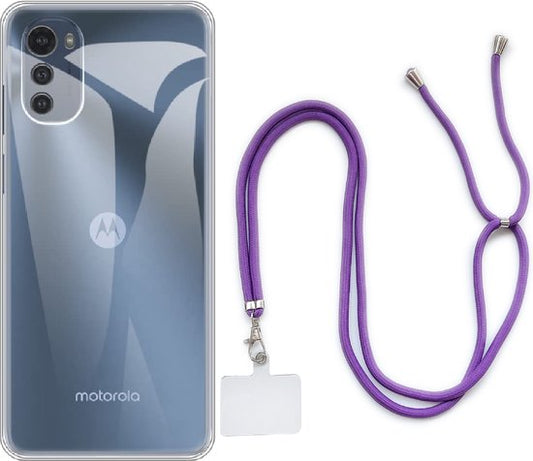Motorola Moto E32 Hoesje - Paars - Siliconen Back Cover met Telefoonkoord