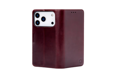 Apple iPhone 17 Pro Max Hoesje - Maroon Red - Echt Leren Bookcase