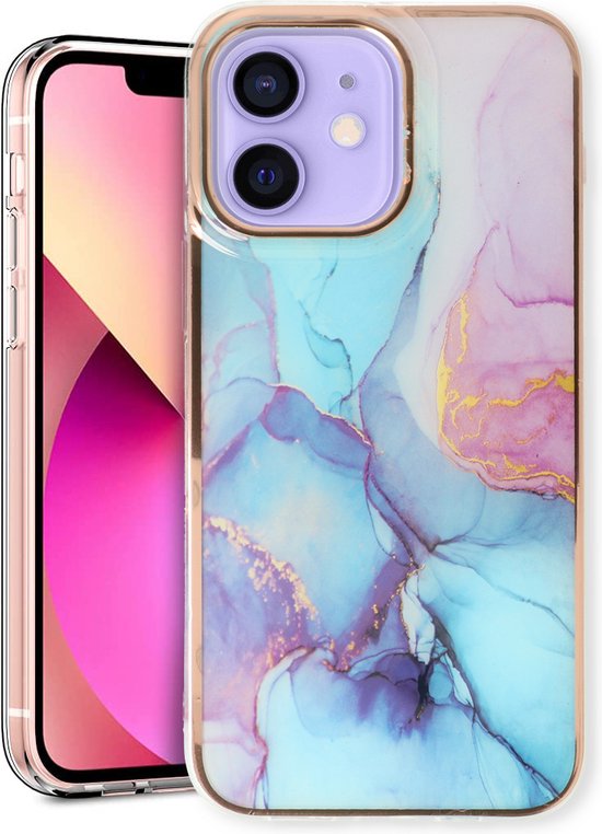 Apple iPhone 11 Hoesje - Blauw - Siliconen Marmer Back Cover