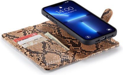 Apple iPhone 13 Pro Hoesje - Beige - Luxe Slangen Bookcase
