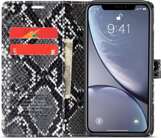 Apple iPhone XR Case - Black - Snake Print Flip Case
