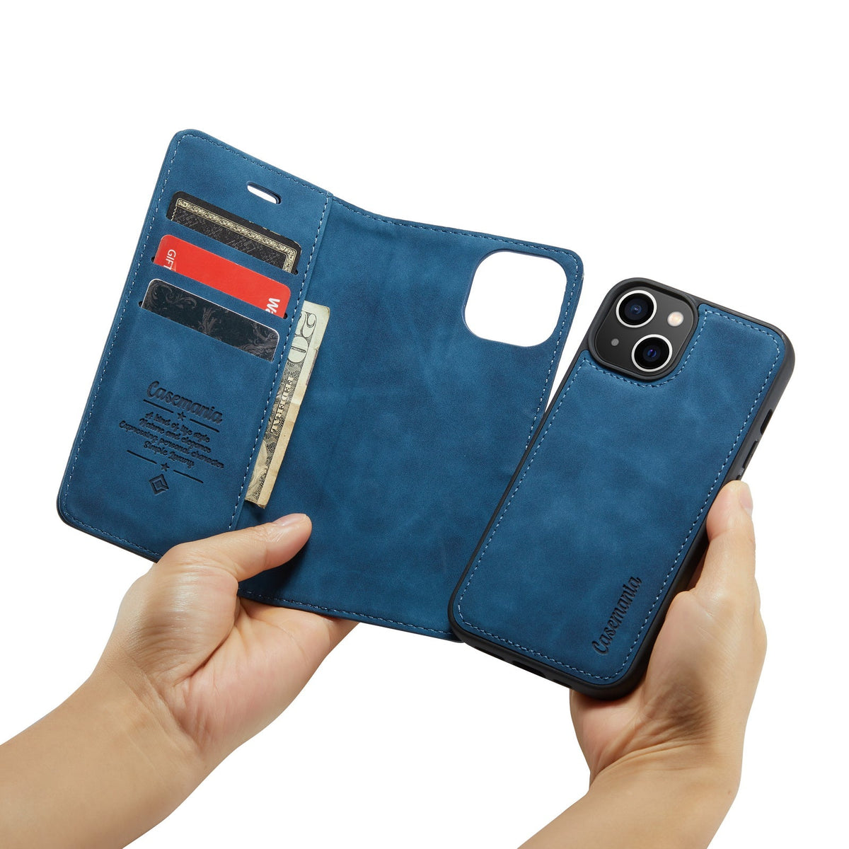 iPhone 15 Hoesje - Navy Blue - 2 in 1 Bookcase