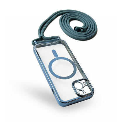 Apple iPhone 12 Hülle - Blau - Silikon-MagSafe-Backcover mit Handykette