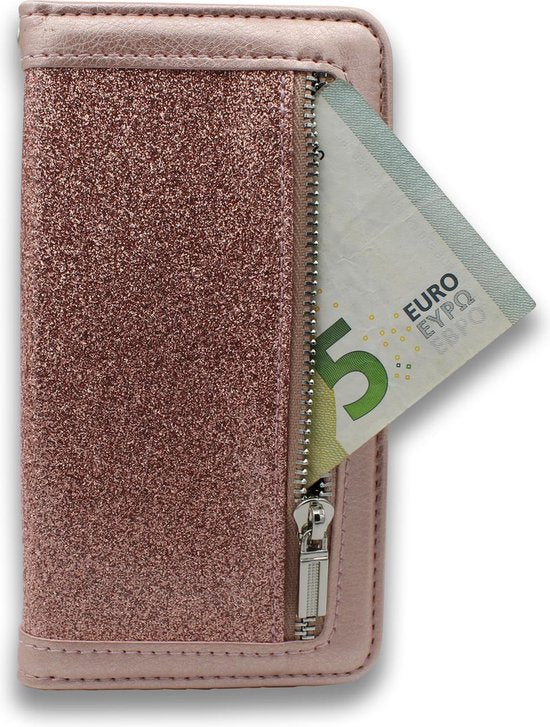 Samsung Galaxy S20 Hoesje - Rosegoud - Glitter Luxe Bookcase met Rits