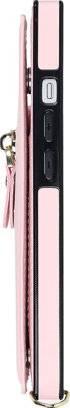 Apple iPhone 14 Hoesje - Roze - Luxe Back Cover met Telefoonkoord en Rits