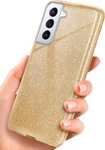 Samsung Galaxy S22 Plus Hoesje - Goud - Glitter Back Cover