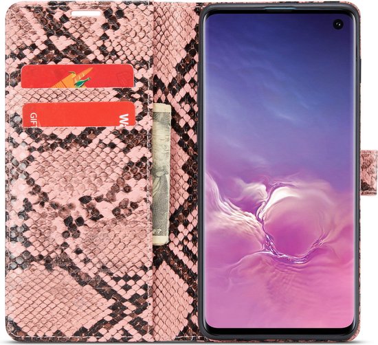 Samsung Galaxy S10+ Hoesje - Roze - Luxe Slangen Bookcase