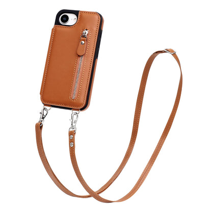 iPhone 16e Hoesje - Bruin - Luxe Back Cover met Telefoonkoord en Rits