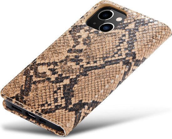 Apple iPhone 13 Mini Hoesje - Beige - Slangen Bookcase