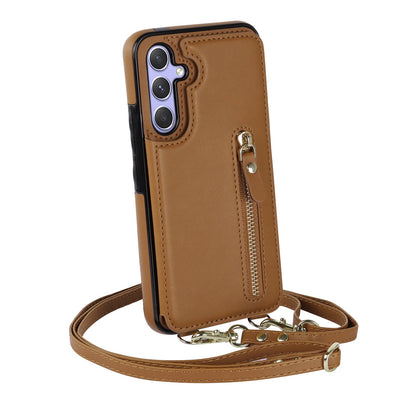 Samsung Galaxy A54 Hoesje - Bruin - Luxe Back Cover met Telefoonkoord en Rits