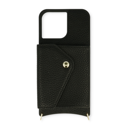 Apple iPhone 13 Pro Case - Black - Luxury Back Cover with Phone Strap and Zipper