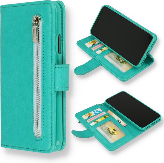 Apple iPhone 12 Pro Max Case - Turquoise - Luxury Wallet Case with Zipper