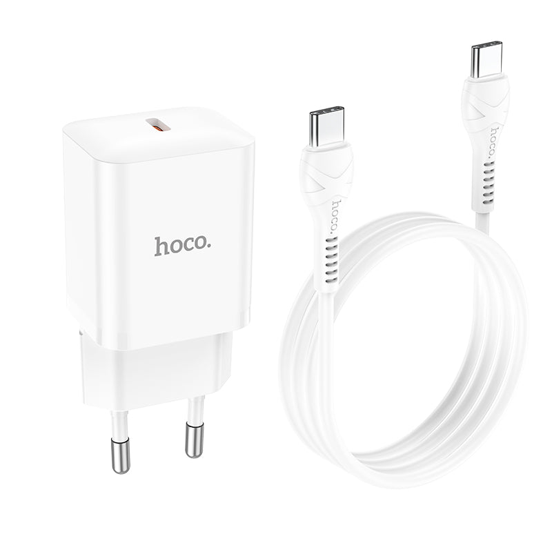 Chargeur rapide USB-C Hoco 20W avec câble USB-C 3 m - Blanc