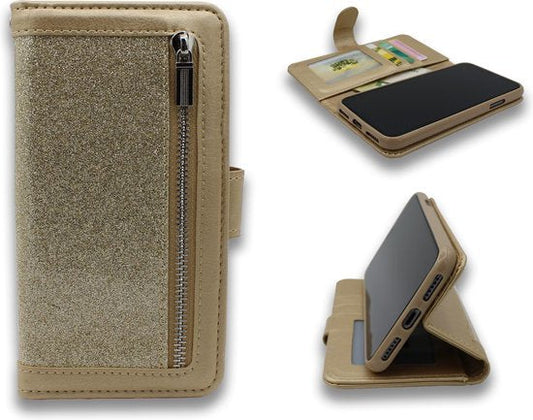 Samsung Galaxy A71 Hoesje - Goud - Luxe Bookcase met Rits